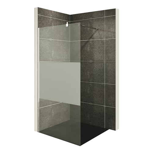 i-flair Duschabtrennung Walk In FIONA 100x200 cm Duschwand Dusche 10mm STARK aus TEIL-SATINIERTEM NANO ESG Sicherheitsglas mit Edelstahl Wandprofilen #740 (Teilsatiniertes Glas) von i-flair