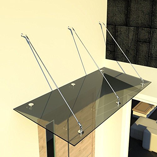 Glasvordach Vordach aus 13,14 mm starkem Verbundsicherheitsglas (VSG) mit hochwertigen V2A Edelstahlbeschlägen ALLE GROESSEN (Getönt 200cm x 90cm mit 3 Haltestangen) von i-flair