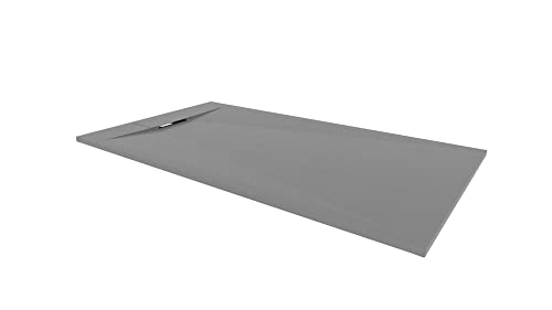 I-Flair POLAR Duschwanne 160x90cm, Extra Flache und Robuste Duschtasse 26MM aus Langlebigem SMC Mit Anti-Rutsch-Oberfläche In Schieferoptik/Steinoptik Inkl. Ablaufgarnitur Mit Deckel - Grau von i-flair