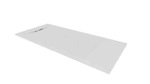 I-Flair SMC POLAR Duschwanne 180x80cm, Extra Flache und Robuste Duschtasse 26MM Mit Anti-Rutsch-Oberfläche In Schiefer-/Steinoptik Inkl. Ablaufgarnitur - Weiß von i-flair