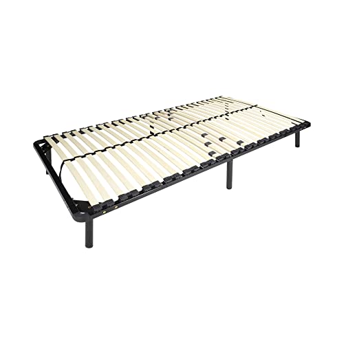 Metallbett Lattenrost 80x200 cm mit 28 Federholzleisten und Mittelzonenverstellung, Gästebett auf Füßen, Saugroboter und Unterbettbewahrung Freundlich - 28cm hoch - für alle Matratzen geeignet von i-flair