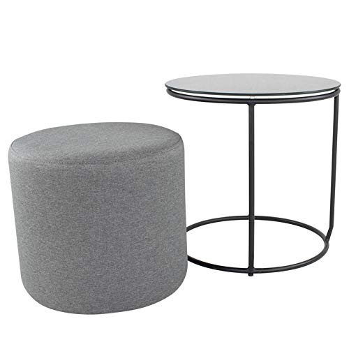 i-flair Nachttisch Beistelltisch mit Hocker Jasper runder Couchtisch und Pouf 40x40 cm N0 Schwarz - Schwarz - Grau von i-flair