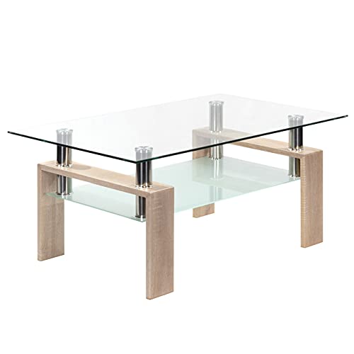 i-flair Couchtisch Porter in der Farbe Eiche Wohnzimmertisch aus gehärtetem Glas und Tischgestell aus Metall 100 x 59,5 x 43,8 cm i-flair Couchtisch Porter in der Farbe Eiche Wohnzimmertisch aus gehärtetem Glas und Tischgestell aus Metall 100 x 59,5 x 43,8 cm von i-flair