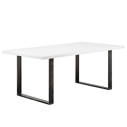 i-flair Esszimmertisch Macon 200x100 cm Kufentisch Holztisch Esstisch Kufengestell Tisch mit Tischplatte und Kufen - Weiß + Industrial von i-flair