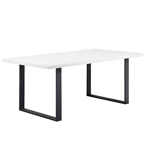 i-flair Esszimmertisch Macon 180x100 cm Kufentisch Holztisch Esstisch Kufengestell Tisch mit Tischplatte und Kufen - Weiß + Schwarz von i-flair