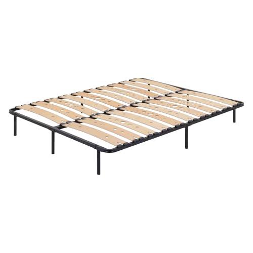 i-flair Metallbett Austen 180x200 cm – stabiles Bettgestell mit perforierten Latten aus Birkenholz für optimale Belüftung, Gästebett aus Metall mit 27 cm Stauraum, Doppelbett in schwarz von i-flair