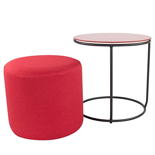 i-flair Nachttisch Beistelltisch mit Hocker Jasper runder Couchtisch und Pouf 40x40 cm N6 Rot - Schwarz - Rot von i-flair