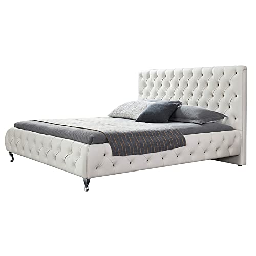 i-flair Polsterbett Amour 140x200 cm Barock Stil Designer Bett mit Kristallen in der Farbe Weiß von i-flair