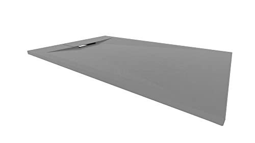 i-flair SMC POLAR Duschwanne 120x80 cm, extra flache und robuste Duschtasse 26MM aus langlebigem SMC mit ANTI-Rutsch-Oberfläche In Schieferoptik/Steinoptik inkl. Ablaufgarnitur mit SMC Deckel - Grau von i-flair