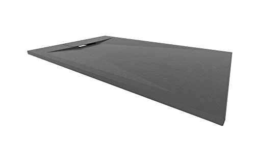 I-Flair SMC POLAR Duschwanne 120x80cm, Extra Flache und Robuste Duschtasse 26MM Mit Anti-Rutsch-Oberfläche In Schieferoptik/Steinoptik Inkl. Ablaufgarnitur Mit Deckel - Schwarz von i-flair
