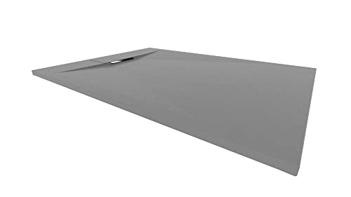 i-flair SMC POLAR Duschwanne 120x90 cm, extra flache und robuste Duschtasse 26MM aus langlebigem SMC mit ANTI-Rutsch-Oberfläche In Schieferoptik/Steinoptik inkl. Ablaufgarnitur mit SMC Deckel - Grau von i-flair