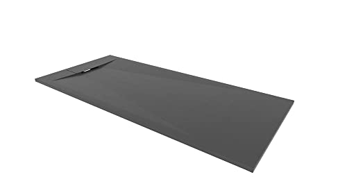 I-Flair POLAR Duschwanne 160x80cm, Extra Flache und Robuste Duschtasse 26MM aus Langlebigem SMC Mit Anti-Rutsch-Oberfläche In Schieferoptik/Steinoptik Inkl. Ablaufgarnitur Mit Deckel - Schwarz von i-flair
