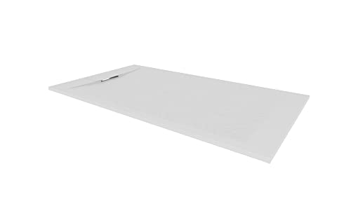 i-flair SMC POLAR Duschwanne 160x90 cm, extra flache und robuste Duschtasse 26MM aus langlebigem SMC mit ANTI-Rutsch-Oberfläche In Schieferoptik/Steinoptik inkl. Ablaufgarnitur mit SMC Deckel - Weiß von i-flair