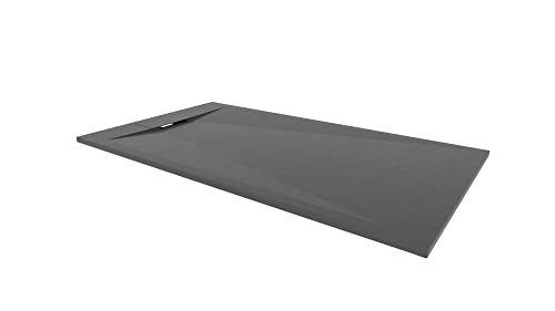 i-flair SMC POLAR Duschwanne 160x90cm, extra flache und robuste Duschtasse 26MM aus langlebigem SMC mit ANTI-Rutsch-Oberfläche In Schieferoptik/Steinoptik inkl. Ablaufgarnitur mit SMC Deckel -Schwarz von i-flair