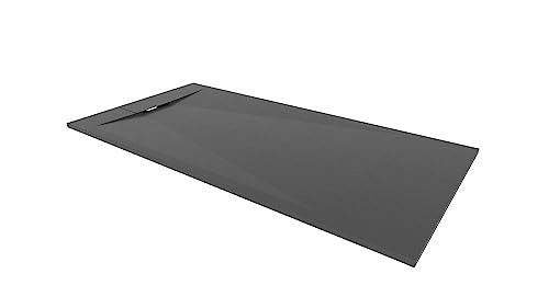 I-Flair POLAR Duschwanne 180x90cm, Extra Flache und Robuste Duschtasse 26MM aus Langlebigem SMC Mit Anti-Rutsch-Oberfläche In Schieferoptik/Steinoptik Inkl. Ablaufgarnitur Mit Deckel - Schwarz von i-flair