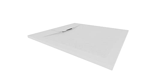i-flair SMC POLAR Duschwanne 80x80cm, extra flache und robuste Duschtasse 26MM aus langlebigem SMC mit ANTI-Rutsch-Oberfläche In Schieferoptik/Steinoptik inkl. Ablaufgarnitur mit SMC Deckel - Weiß von i-flair
