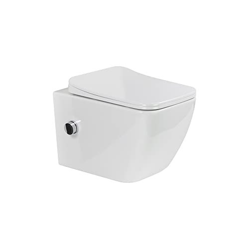 i-flair WC Cube Wand Toilette spülrandlos inkl. WC Sitz mit Softclose Absenkautomatik + abnehmbar (Weiß mit Bidetfunktion) von i-flair