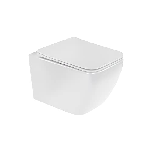 i-flair WC Cube Wand Toilette spülrandlos inkl. WC Sitz mit Softclose Absenkautomatik + abnehmbar - Weiß Matt von i-flair