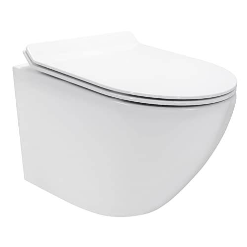 i-flair WC Franco Wand-WC spülrandlos inkl. Toiletten Sitz mit Softclose Absenkautomatik + abnehmbar - Weiß von i-flair