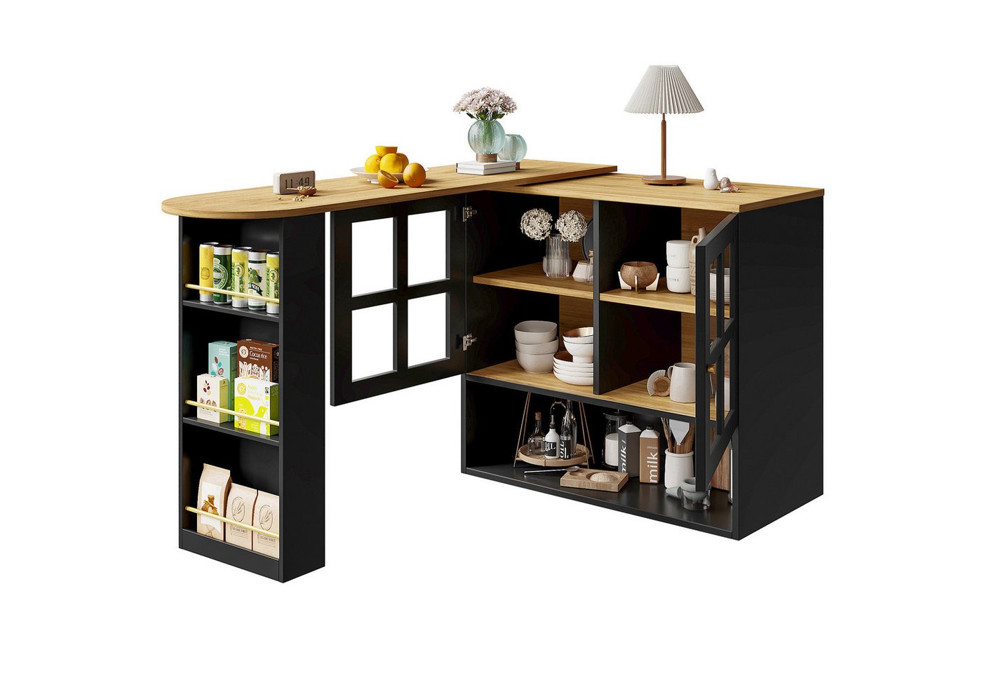 i@home Bartisch 360° drehbare Essbar mit Regalen und Glas, schwarz/weiß, mit Snackregal, 5 Ablageflächen, drehbarer Sideboardschrank i@home Bartisch 360° drehbare Essbar mit Regalen und Glas, schwarz/weiß, mit Snackregal, 5 Ablageflächen, drehbarer Sideboardschrank von i@home