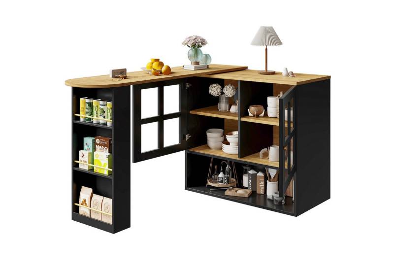 i@home Bartisch 360° drehbare Essbar mit Regalen und Glas, schwarz/weiß, mit Snackregal, 5 Ablageflächen, drehbarer Sideboardschrank von i@home