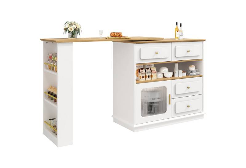 i@home Bartisch Essbar,Kücheninsel,Bistro Table,weiß/schwarz (Packung set, 1 Tisch), 360° drehbare,mit Stauraum und Sideboardschrank,125-181×39×104.5cm von i@home