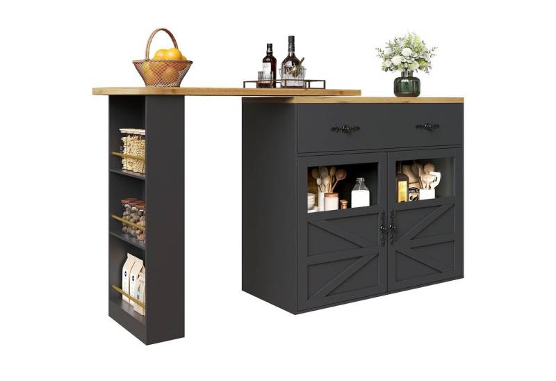i@home Bartisch Essbar,Kücheninsel,Bistro Table,weiß /schwarz (Packung set, 1 Tischc), 360° drehbare,mit Stauraum und Sideboardschrank,138-204×39×104cm von i@home