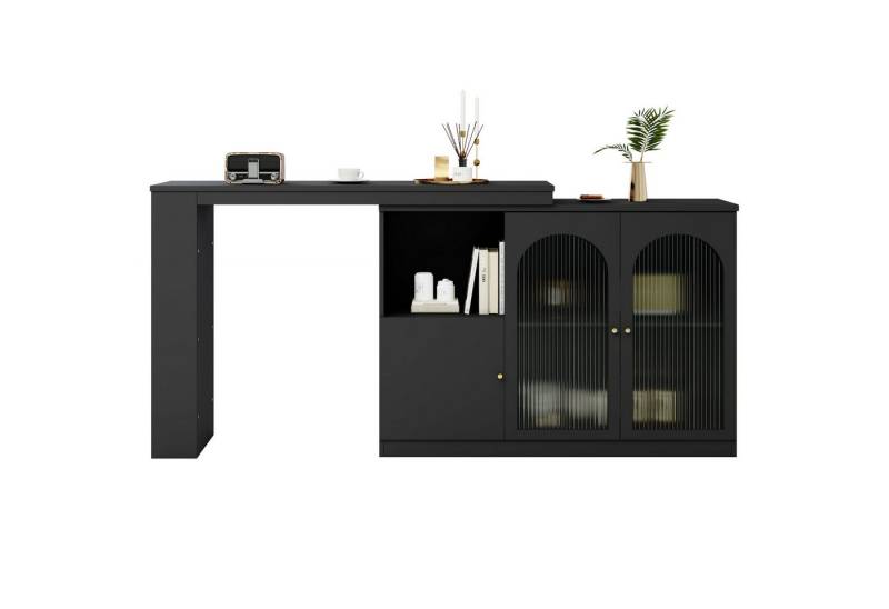 i@home Bartisch Um 360° drehbarer, Hauptkörper 120 x 40 x 97 cm (Bis 60 kg belastbar, Aufbewahrungsschrank mit Changhong-Glastür), moderner und einfacher schwarzer rotierender Ess- und Barschrank von i@home