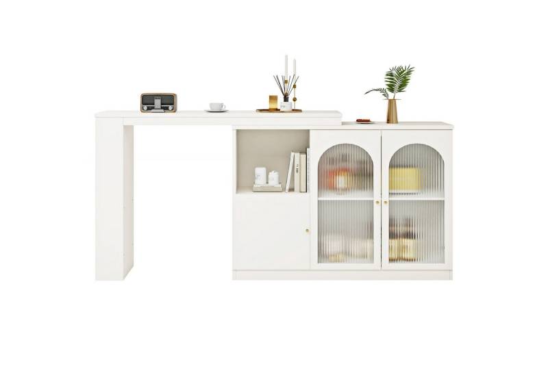 i@home Bartisch Um 360° drehbarer, Hauptkörper 120 x 40 x 97 cm (Bis 60 kg belastbar, Aufbewahrungsschrank mit Changhong-Glastür), moderner und einfacher weißer rotierender Ess- und Barschrank von i@home