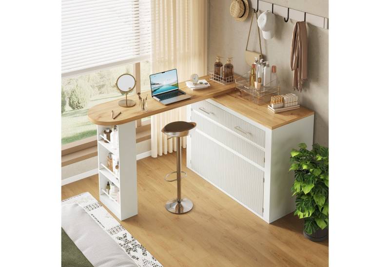 i@home Bartisch ausziehbarer Sieborad mit Stauraum(137-215×39×102.3cm) (1 Tisch), Teleskopischer Tisch mit 1 Schublade und 2 Regalen, schwarz/weiß von i@home