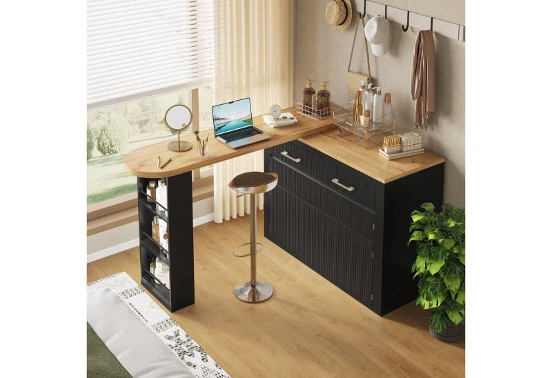 i@home Bartisch ausziehbarer Sieborad mit Stauraum(137-215×39×102.3cm) (1 Tisch), Teleskopischer Tisch mit 1 Schublade und 2 Regalen, schwarz/weiß von i@home