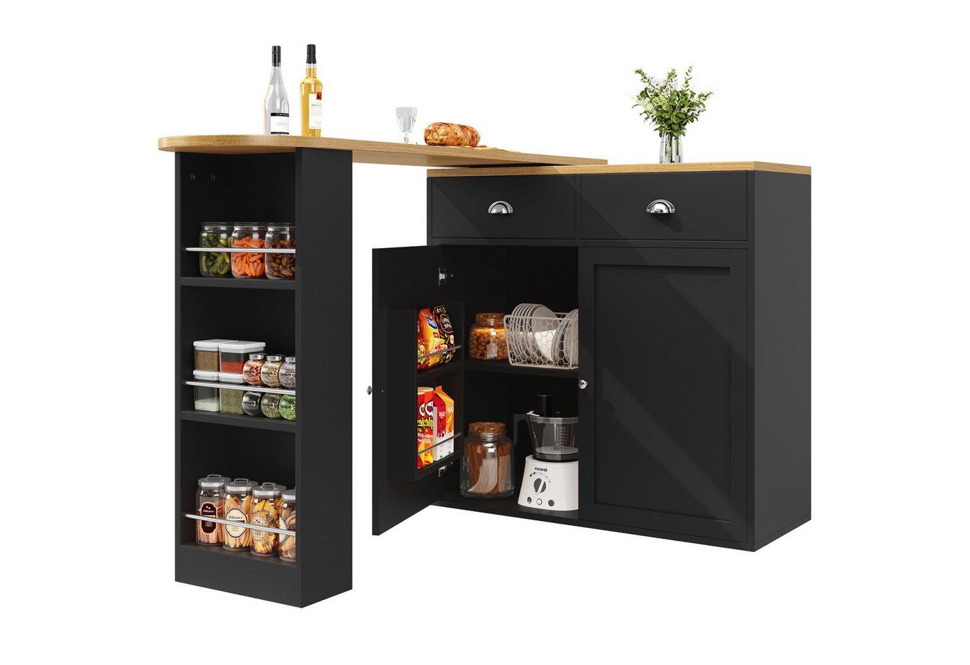 i@home Bartisch kücheninsel, Essbar, Sideboard, Schwarz, 360° drehbar, mit 2 Türen und Seitenregalen i@home Bartisch kücheninsel, Essbar, Sideboard, Schwarz, 360° drehbar, mit 2 Türen und Seitenregalen von i@home