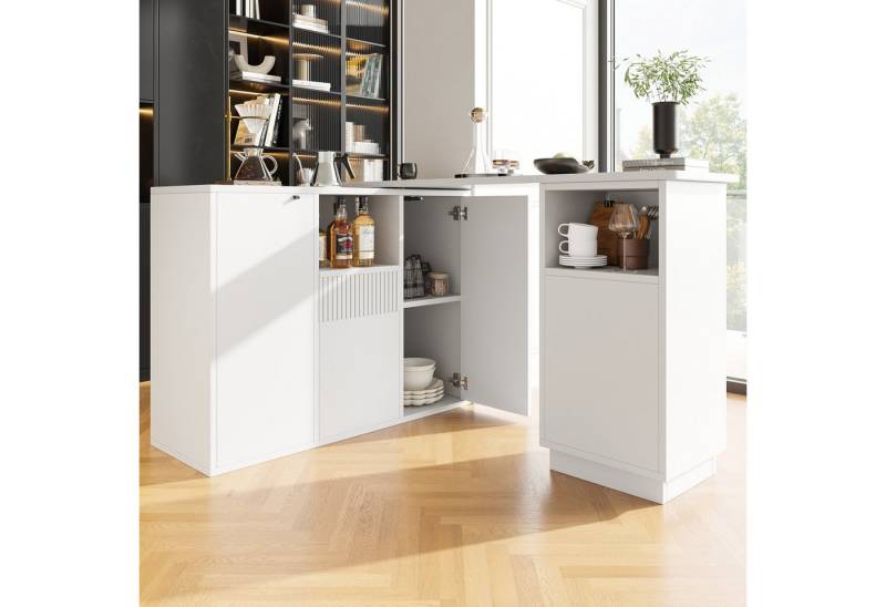 i@home Bartisch kücheninsel (2 in 1 Tisch(Hauptkörper 210 x 30 x 100.9 cm), modernes und schlichtes schwarzes Design, mit offenem Stauraum von i@home