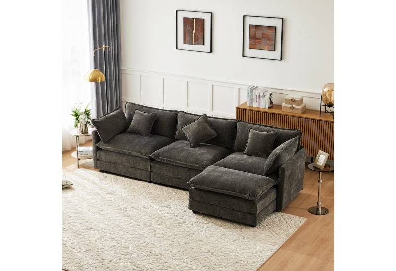 i@home Ecksofa 3 sitzer-Sofa,Polstersofa,L-förmiges Sofa, Ecksofa mit Fußstütze, geeignet für Wohn- und Schlafzimme,grau/beige von i@home
