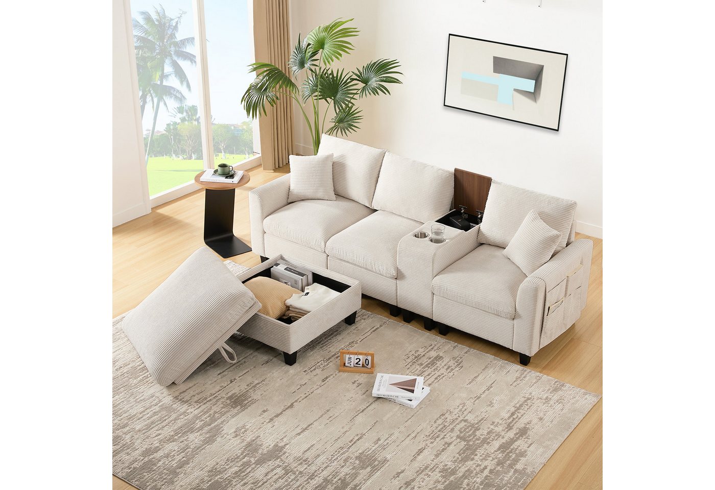 i@home Ecksofa 4-Sitzer-Sofa, L-Form Sofa, mit Konsole, 2 Becherhaltern, USB Ladeanschlüssen, grau/beige i@home Ecksofa 4-Sitzer-Sofa, L-Form Sofa, mit Konsole, 2 Becherhaltern, USB Ladeanschlüssen, grau/beige von i@home