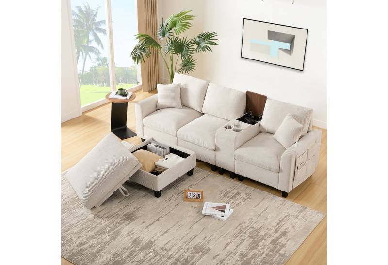 i@home Ecksofa 4-Sitzer-Sofa, L-Form Sofa, mit Konsole, 2 Becherhaltern, USB Ladeanschlüssen, grau/beige i@home Ecksofa 4-Sitzer-Sofa, L-Form Sofa, mit Konsole, 2 Becherhaltern, USB Ladeanschlüssen, grau/beige von i@home