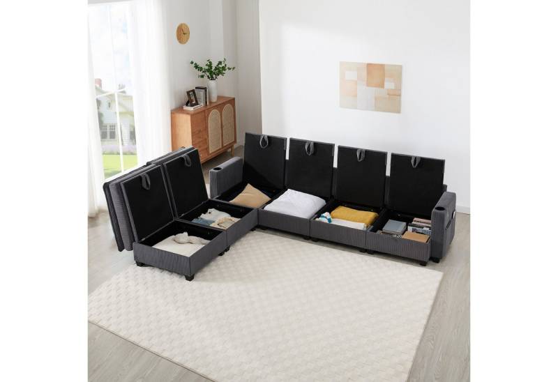 i@home Ecksofa 6-Sitzer-Sofa, L-förmiges Sofa, mit Abnehmbarem Hocker, USB-Anschlüssen und Getränkehaltern, grau/weiß i@home Ecksofa 6-Sitzer-Sofa, L-förmiges Sofa, mit Abnehmbarem Hocker, USB-Anschlüssen und Getränkehaltern, grau/weiß von i@home