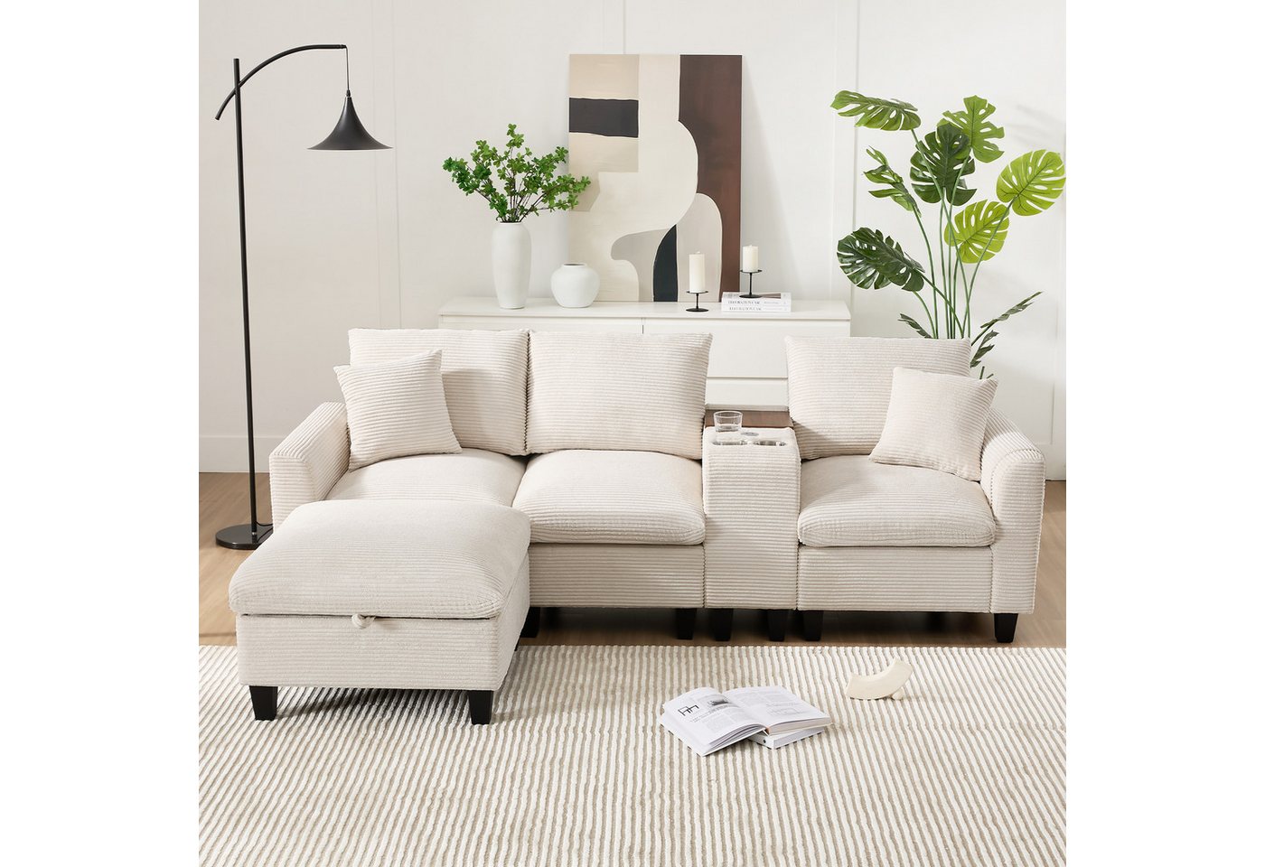 i@home Ecksofa L-Form 4-Sitzer mit USB-Anschluss und Stauraum, Komfort Wohnzimmer Couch für Apartment und kleine Räume, Beige i@home Ecksofa L-Form 4-Sitzer mit USB-Anschluss und Stauraum, Komfort Wohnzimmer Couch für Apartment und kleine Räume, Beige von i@home