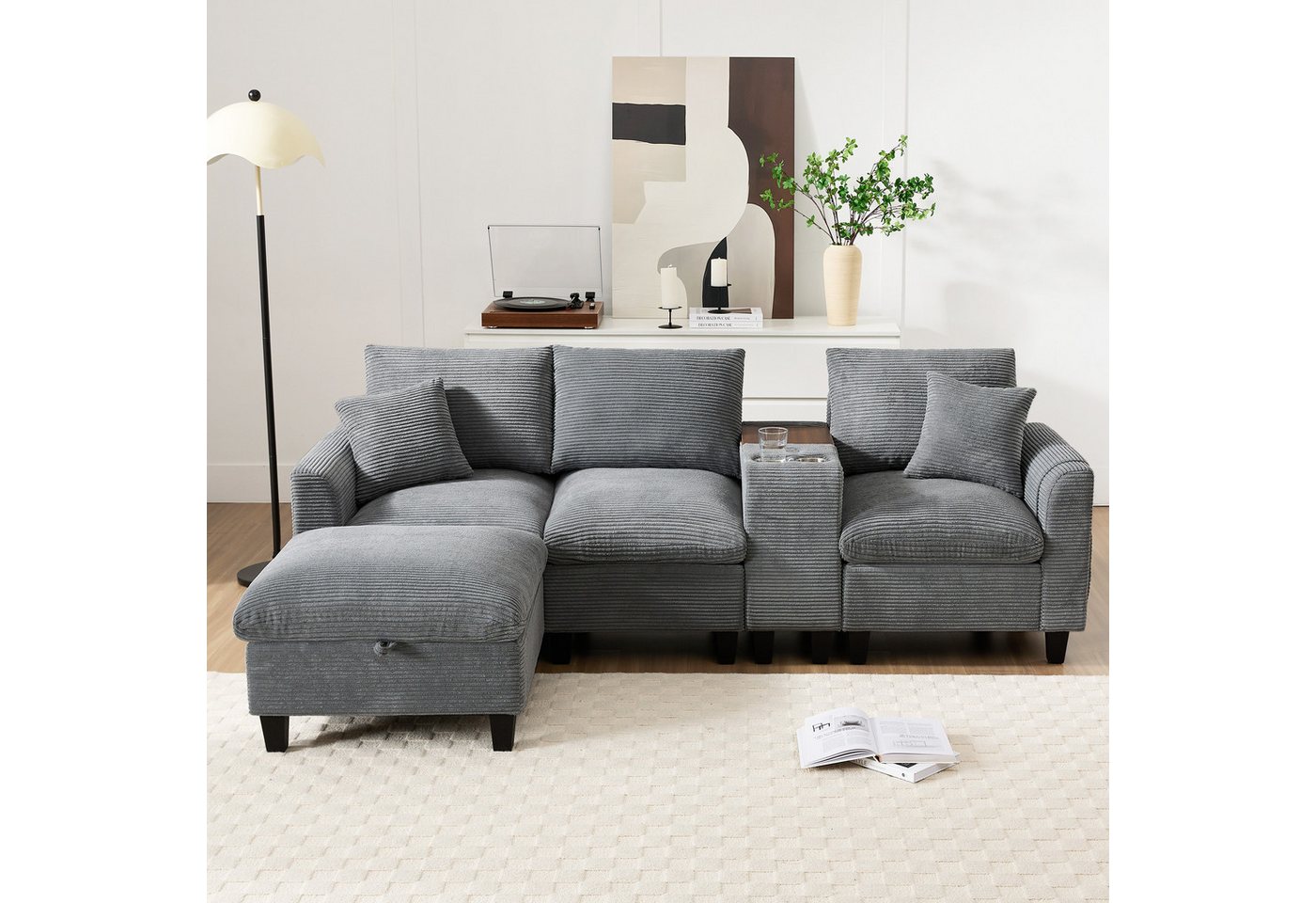 i@home Ecksofa L-Form 4-Sitzer mit USB-Anschluss und Stauraum, Komfort Wohnzimmer Couch für Apartment und kleine Räume, Grau i@home Ecksofa L-Form 4-Sitzer mit USB-Anschluss und Stauraum, Komfort Wohnzimmer Couch für Apartment und kleine Räume, Grau von i@home