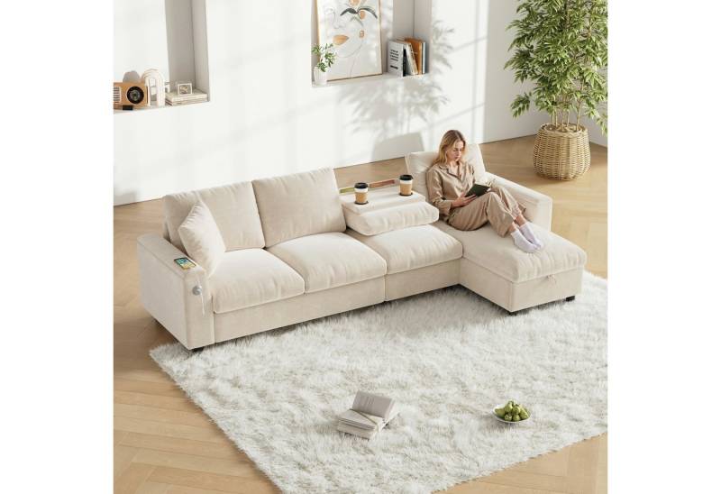 i@home Ecksofa L-förmiges Sofa, 3-Sitzer Sofa, ausklappbarer Couchtisch mit zwei Getränkehaltern, 1 USB und 1 Typ-C i@home Ecksofa L-förmiges Sofa, 3-Sitzer Sofa, ausklappbarer Couchtisch mit zwei Getränkehaltern, 1 USB und 1 Typ-C von i@home