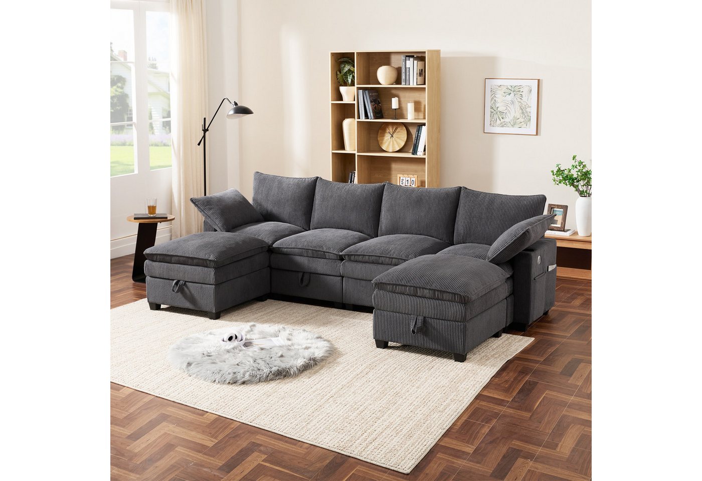 i@home Ecksofa Modernes L-förmiges Sofa mit Cordbezug, mit USB-Ladung & Stauraum & Getränkehaltern, Grau i@home Ecksofa Modernes L-förmiges Sofa mit Cordbezug, mit USB-Ladung & Stauraum & Getränkehaltern, Grau von i@home