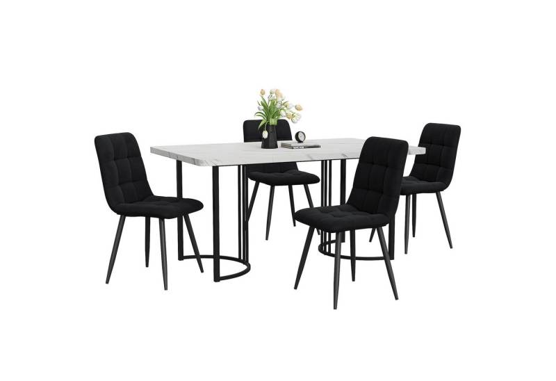 i@home Essgruppe Moderner Küchentisch Set, (5-tlg), Esstisch mit 4 Stühlen, (Die tatsächliche maximale Tragfähigkeit der Tabelle ist 75kg), 140×80cm Küchentisch, Schwarz Samt Esszimmerstühle von i@home