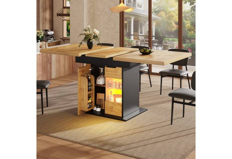 i@home Esstisch Ausziehbarer Küchetisch (1 Tisch), Teleskoptisch(110-140×80cm), mit LED-Beleuchtung und Snackablage von i@home