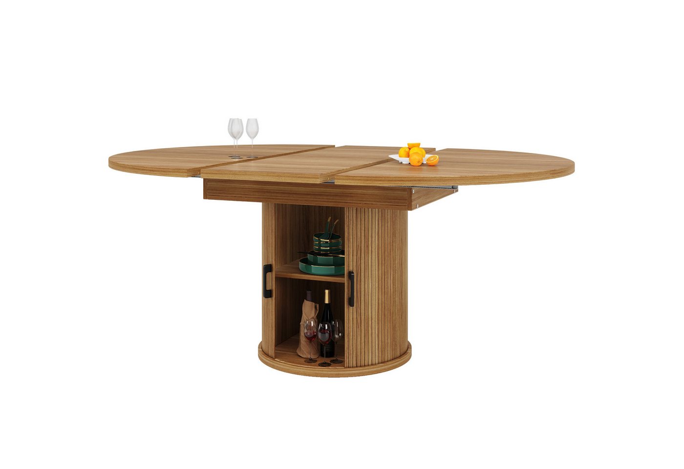 i@home Esstisch Küchentisch, ausziehbare Tischplatte Runder Esstisch, Walnut/Schwarz (1 Tisch), ausziehbar zu oval, 118-158 cm, Platz für bis zu 6 Personen von i@home