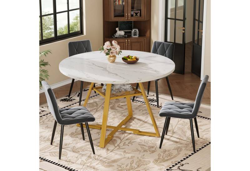 i@home Esstisch Runder Esstisch, Küchentisch (1 Tisch), (1 Stück), golden/schwarz Metallbeine Marmoroptik Schwarz/Weiß von i@home