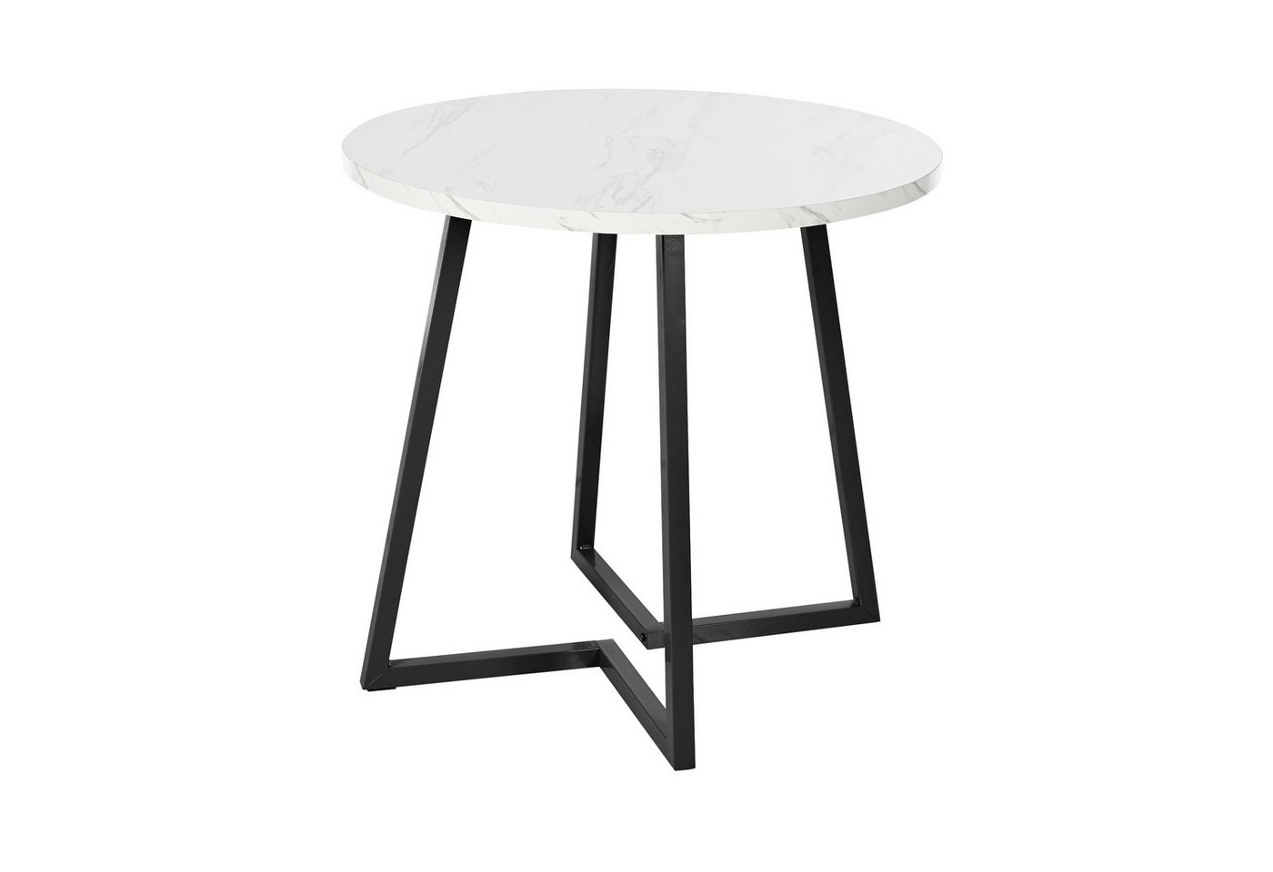 i@home Esstisch Runder Küchentisch, Rundtisch (80×80×75cm) (1 Tisch), Bis 60 kg belastbar, schwarze Beine, weiß von i@home