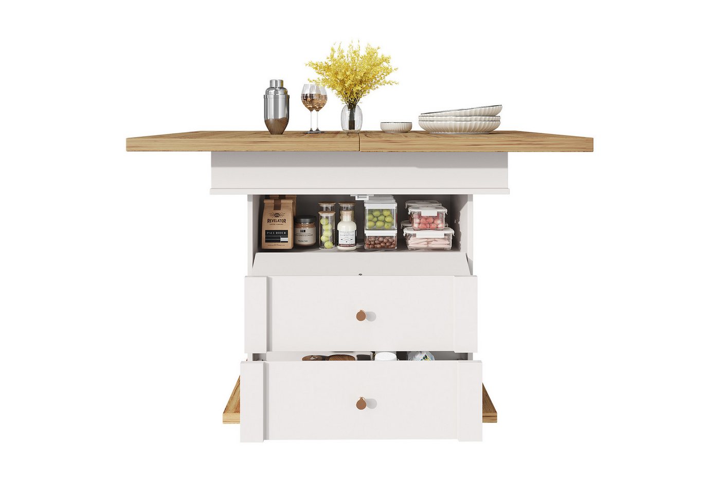 i@home Esstisch Teleskoptisch(110-140×80cm), Ausziehbarer Esstisch, platzsparender Küchentisch für 4-6 Personen, weiß von i@home