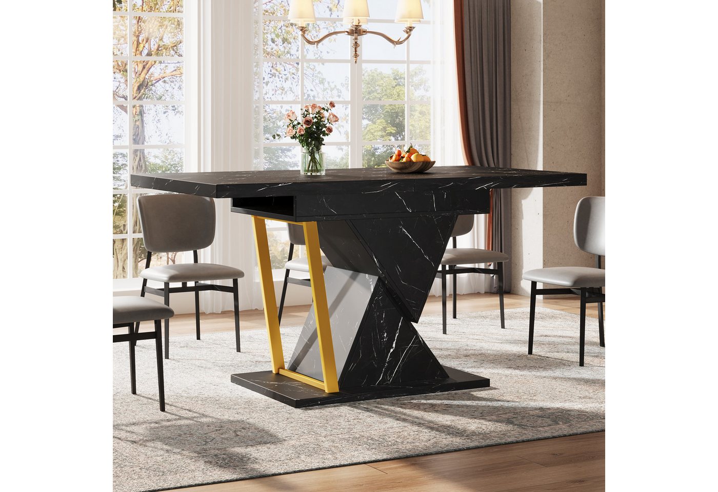 i@home Esstisch ausziehbarer Esstisch, Küchentisch, Tisch, ausziehbarer Tisch (1 Tisch), (110-140) x 80 x 76 cm, für bis zu 6 Personen Schwarz von i@home