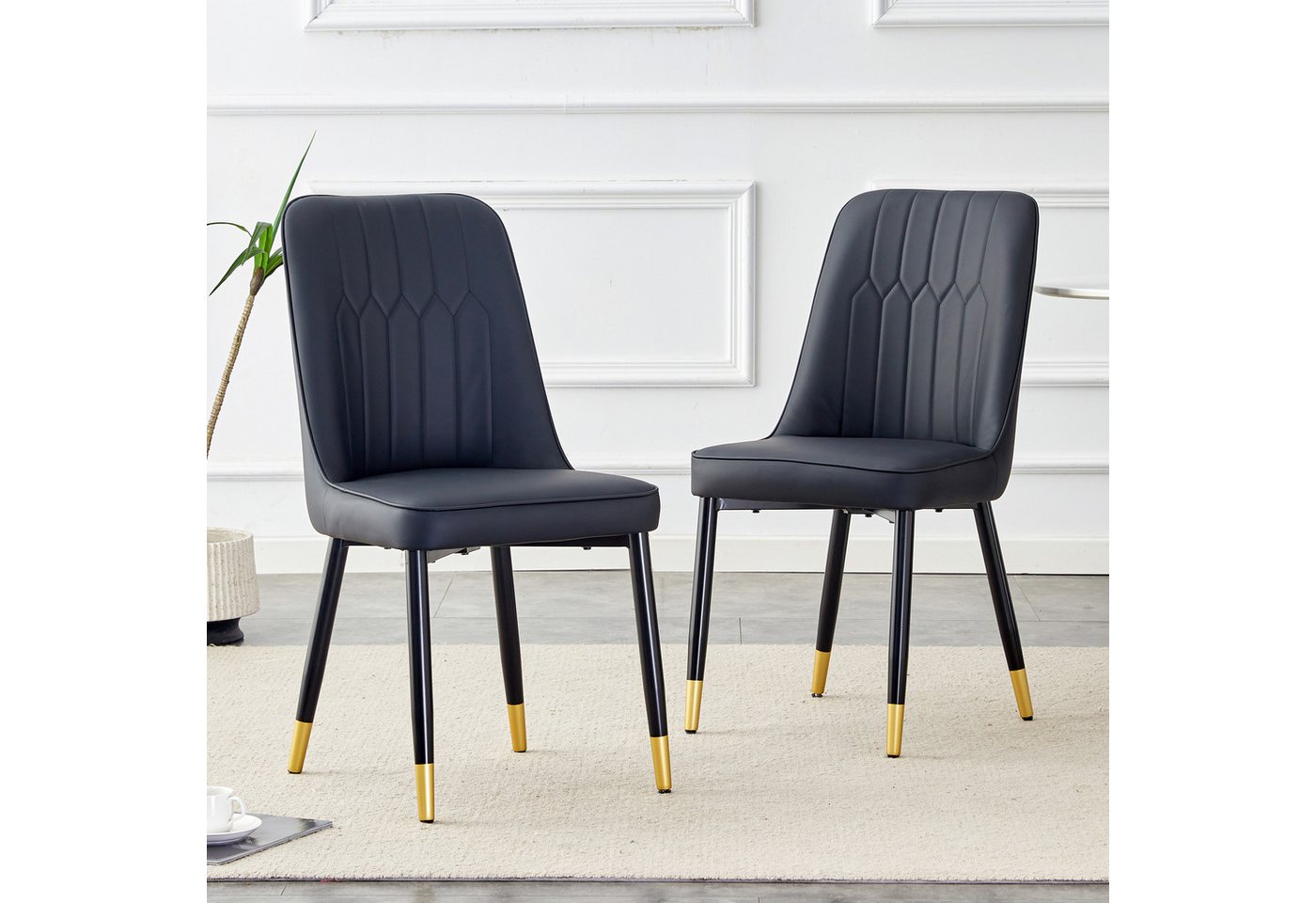i@home Esszimmerstuhl 2-Stück-Stuhl,modern hellgrauer Essstuhl mit PU-Leder-Rückenpolster (schwarzen Metallbeinen,für eine Vielzahl von Szenen wie Esszimmer), Minimalistisches Design, goldene Fußdekoration von i@home
