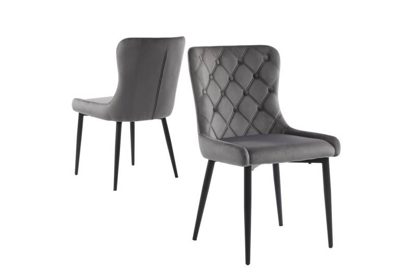 i@home Esszimmerstuhl Küchenstuhl mit Samtbezug und Rückenlehne,Polsterstuhl aus Metall (2 St), Schwarze Stuhlbeine aus Eisen, dunkelgrau von i@home